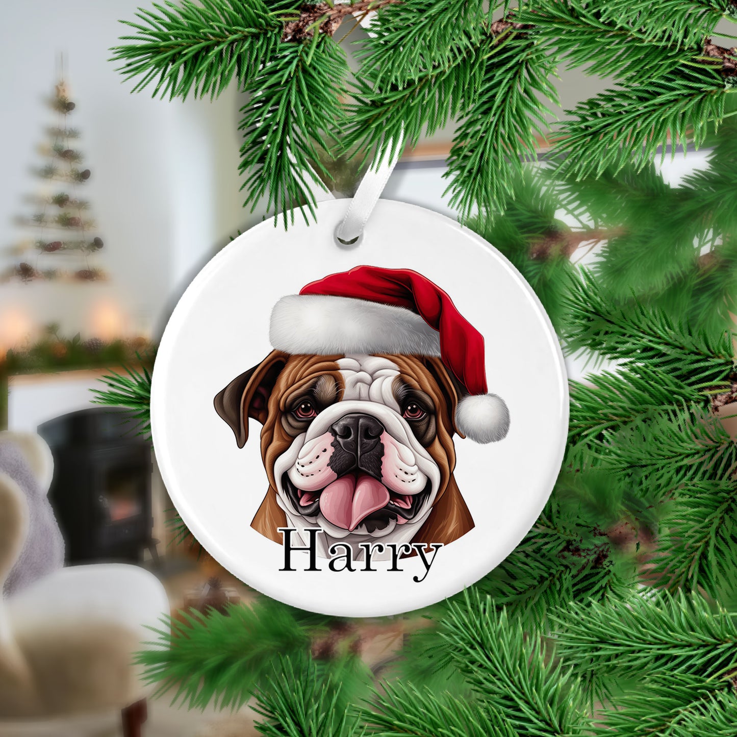 Bulldog Christmas Ceramic Hanging Ornament