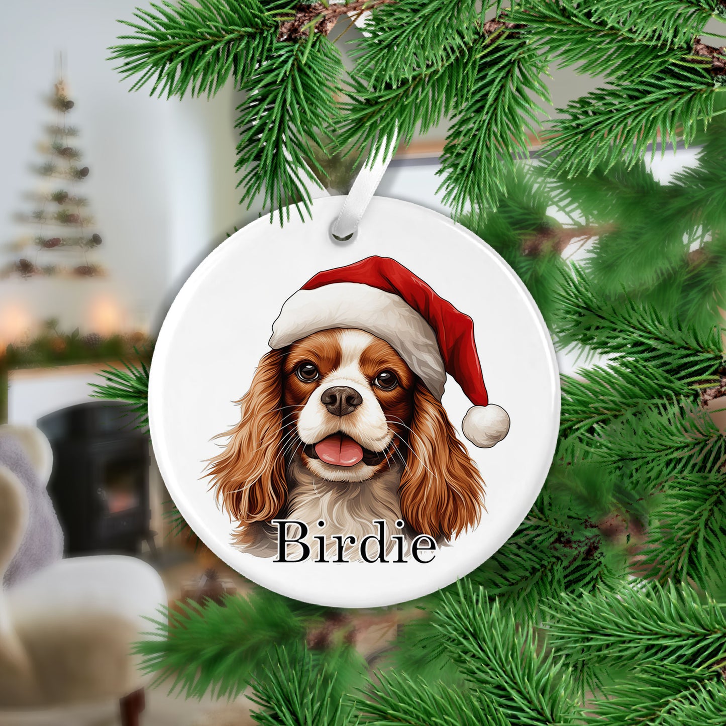 Cavalier Spaniel Christmas Ceramic Hanging Ornament - Colour Variations Available