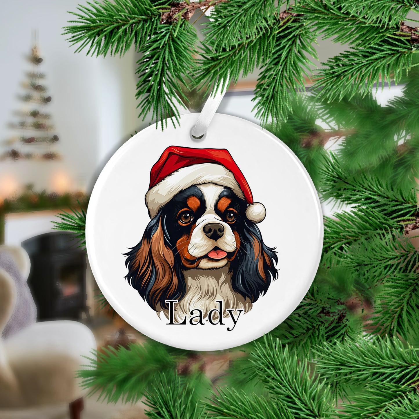 Cavalier Spaniel Christmas Ceramic Hanging Ornament - Colour Variations Available