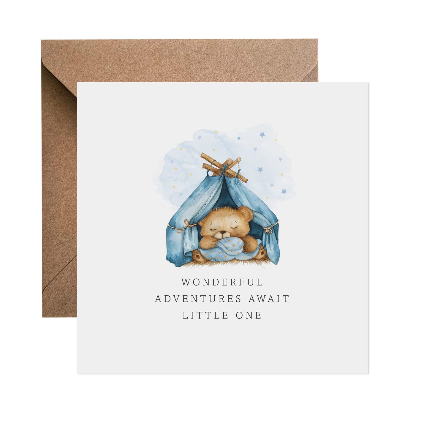 Teddy Camping Adventure Awaits - New Baby Boy Card