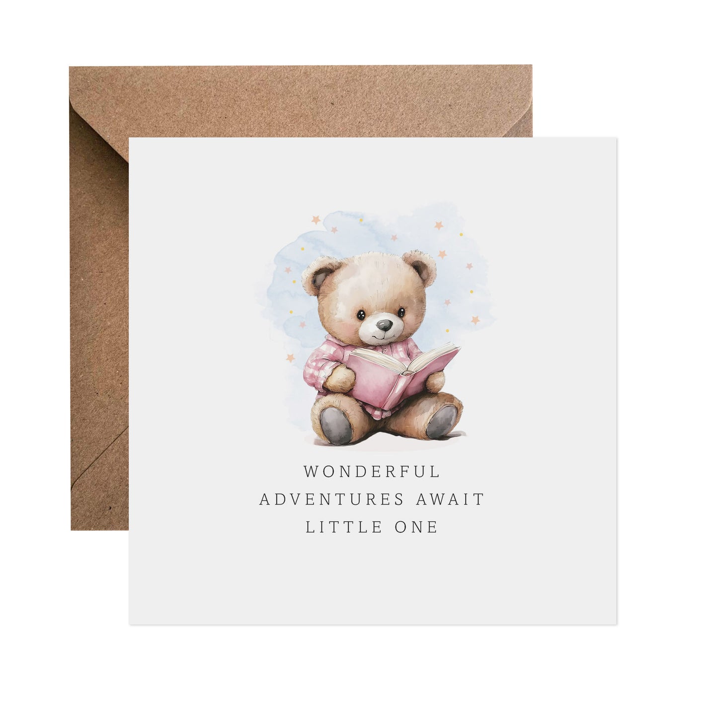 Teddy Reading Adventure Awaits - New Baby Girl Card