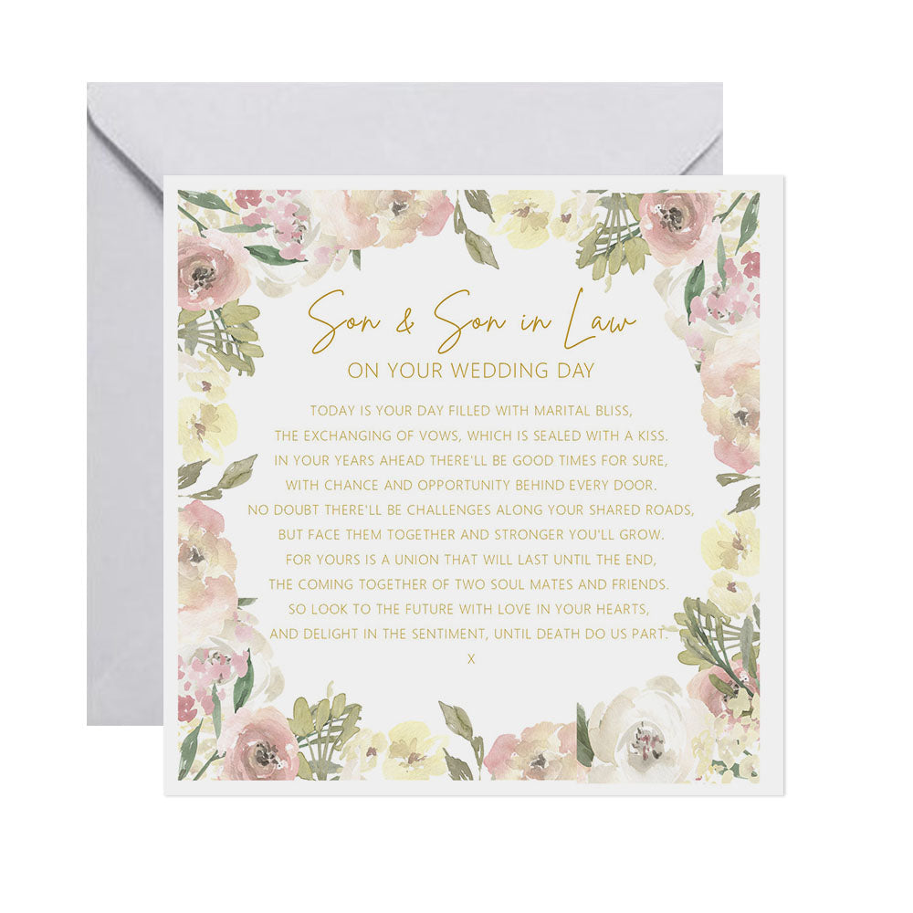 Son & Son In Law On Your Wedding Day Card - Blush Floral