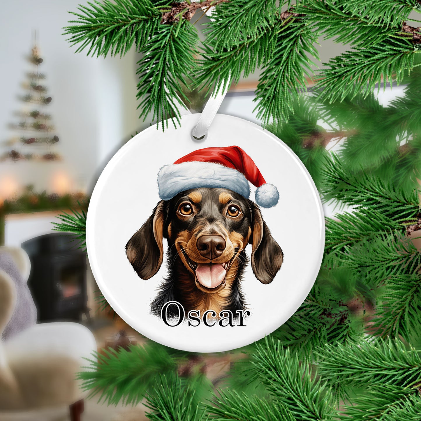 Daschund Christmas Ceramic Hanging Ornament - Colour Variations Available