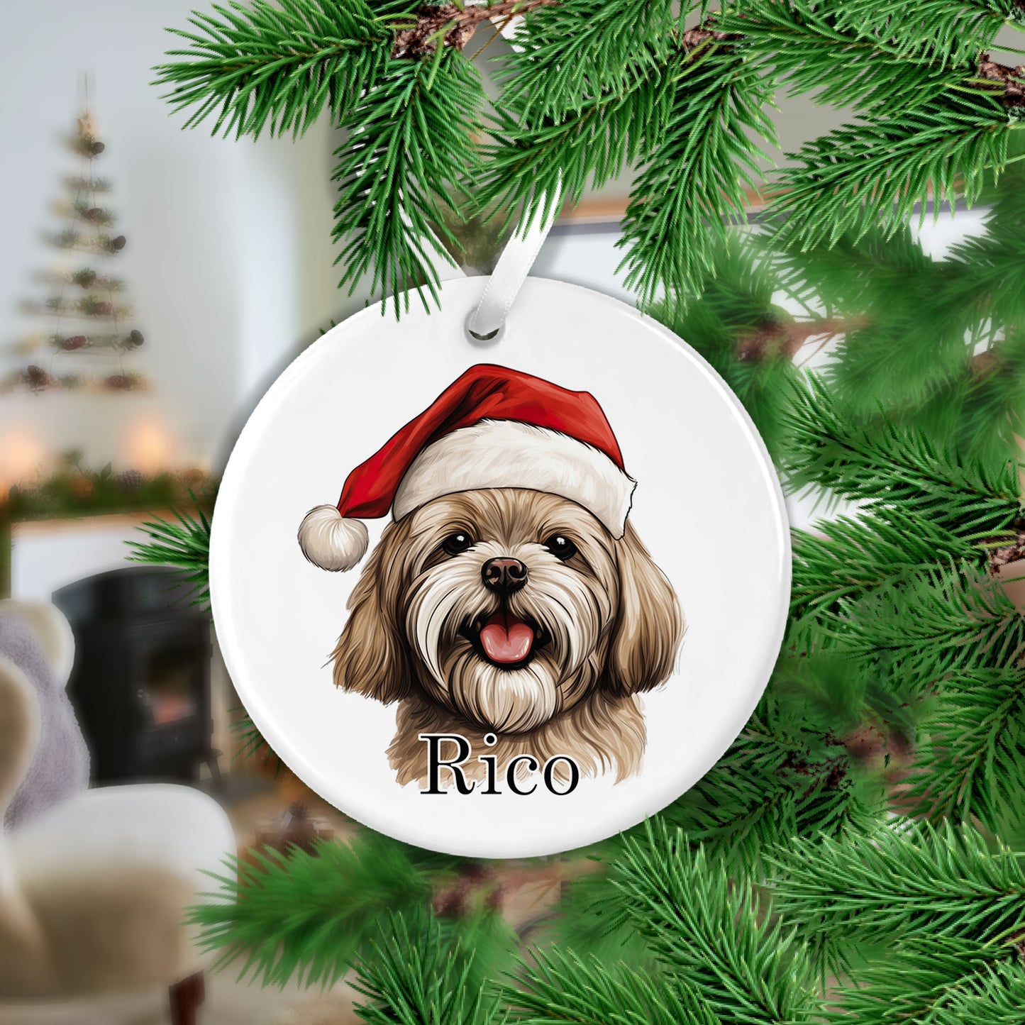 Lhasa Apso Christmas Ceramic Hanging Ornament