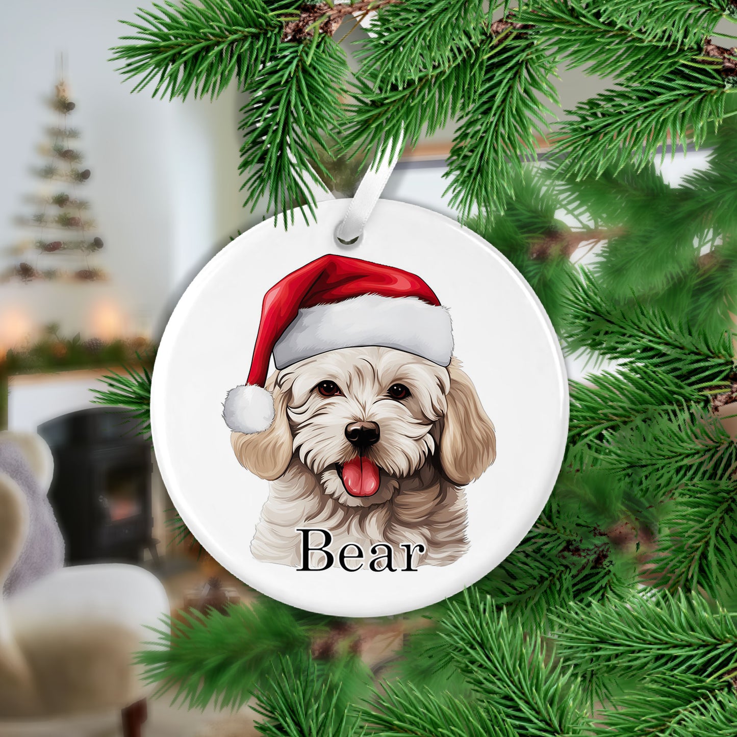 Maltipoo Christmas Ceramic Hanging Ornament