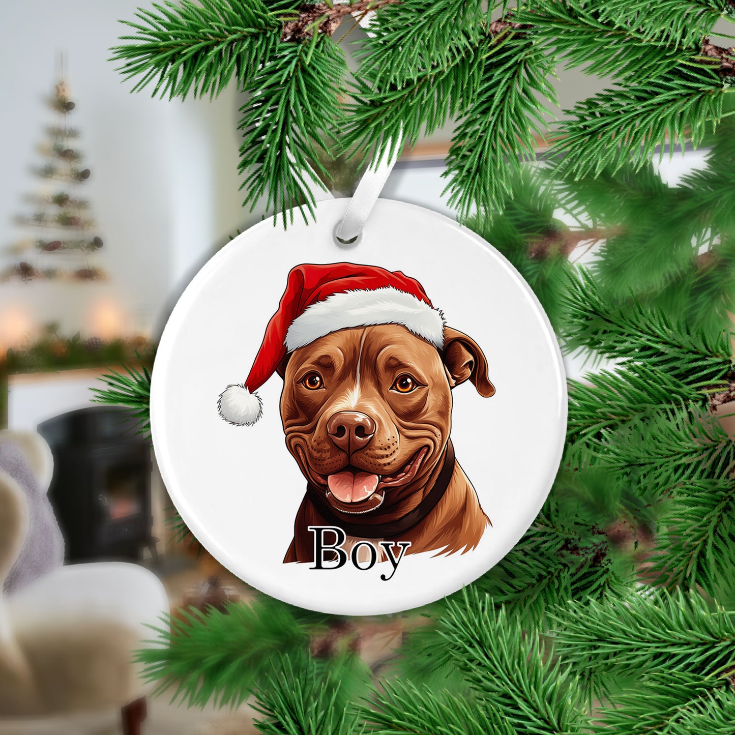 Pitbull Christmas Ceramic Hanging Ornament