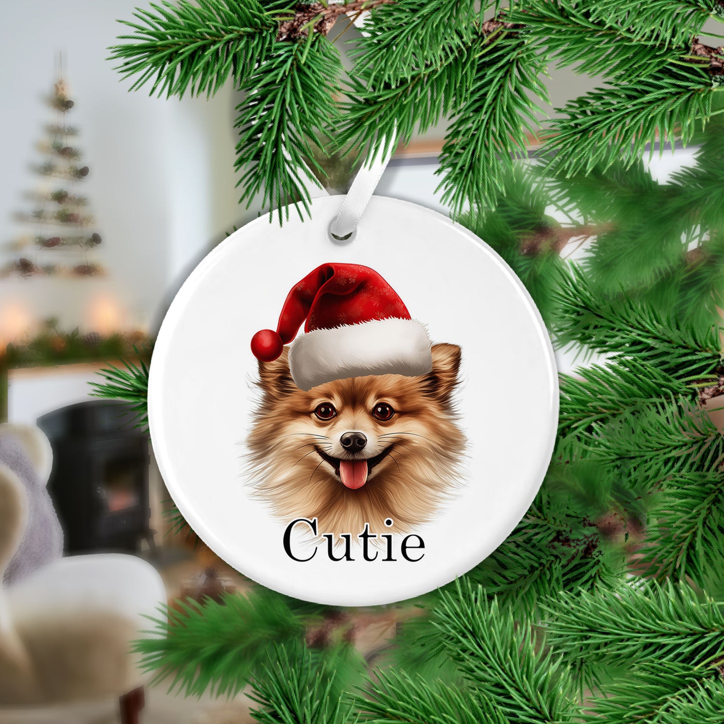 Pomeranian Christmas Ceramic Hanging Ornament