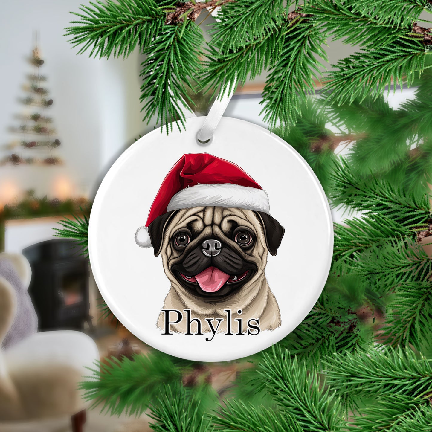 Pug Christmas Ceramic Hanging Ornament - Colour Variations Available