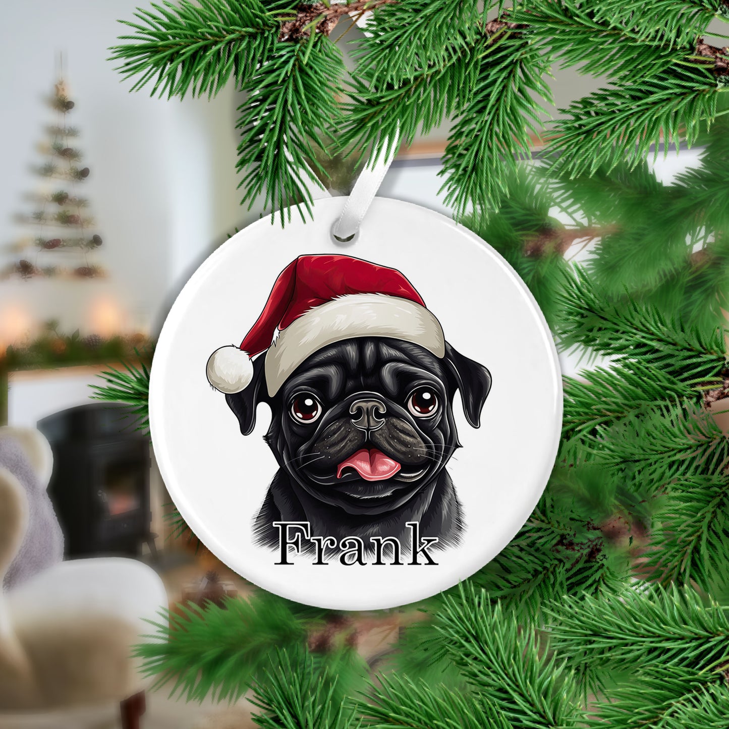 Pug Christmas Ceramic Hanging Ornament - Colour Variations Available