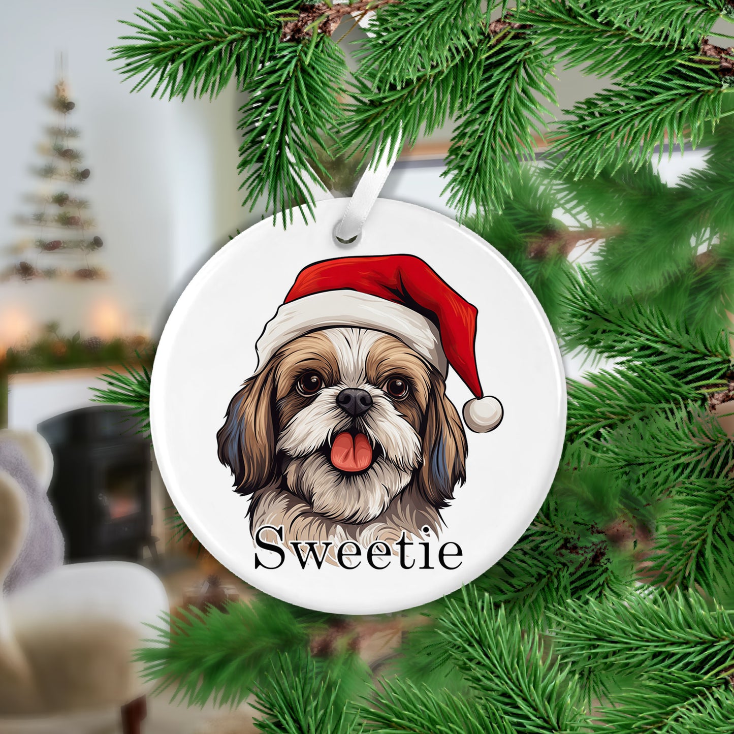 Shih Tzu Christmas Ceramic Hanging Ornament