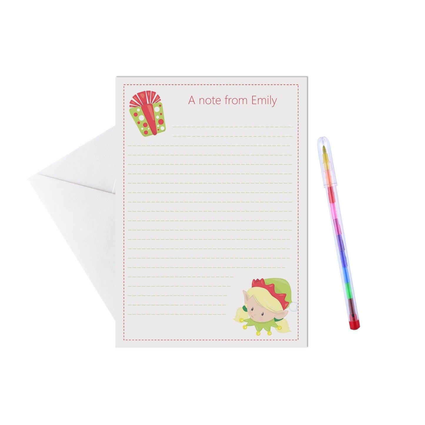 Elf girl personalised writing set / notelets. Pack of 15, A5 sheets & envelopes by PMPRINTED