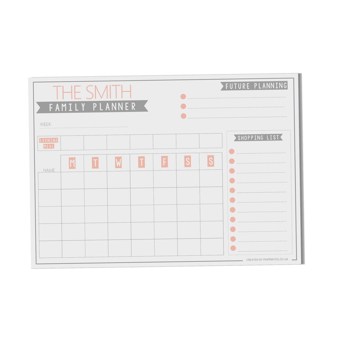 Family Weekly Planner, A4 with 52 undated tear off pages, Personalised Productivity organiser notepad by PMPRINTED