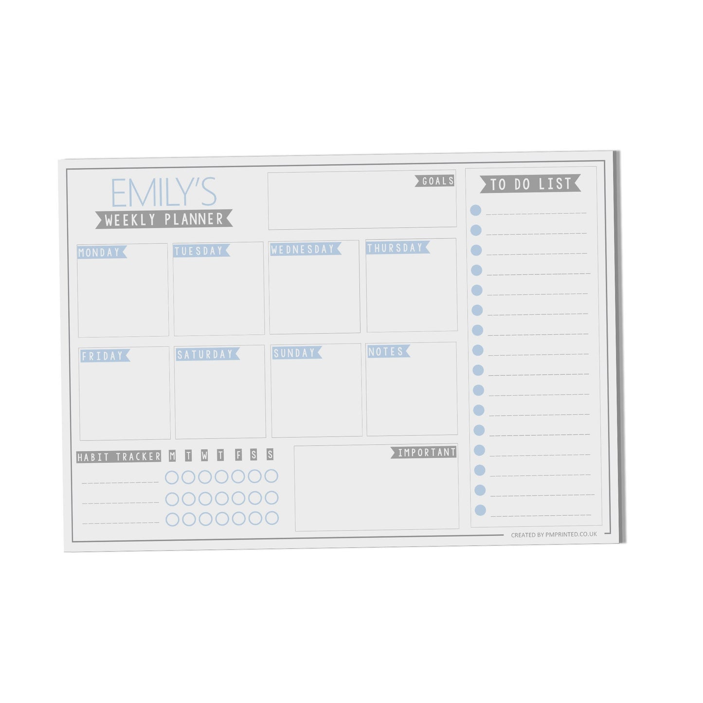 Weekly Planner, A4 with 52 undated tear off pages, daily Personalised Productivity organiser notepad by PMPRINTED