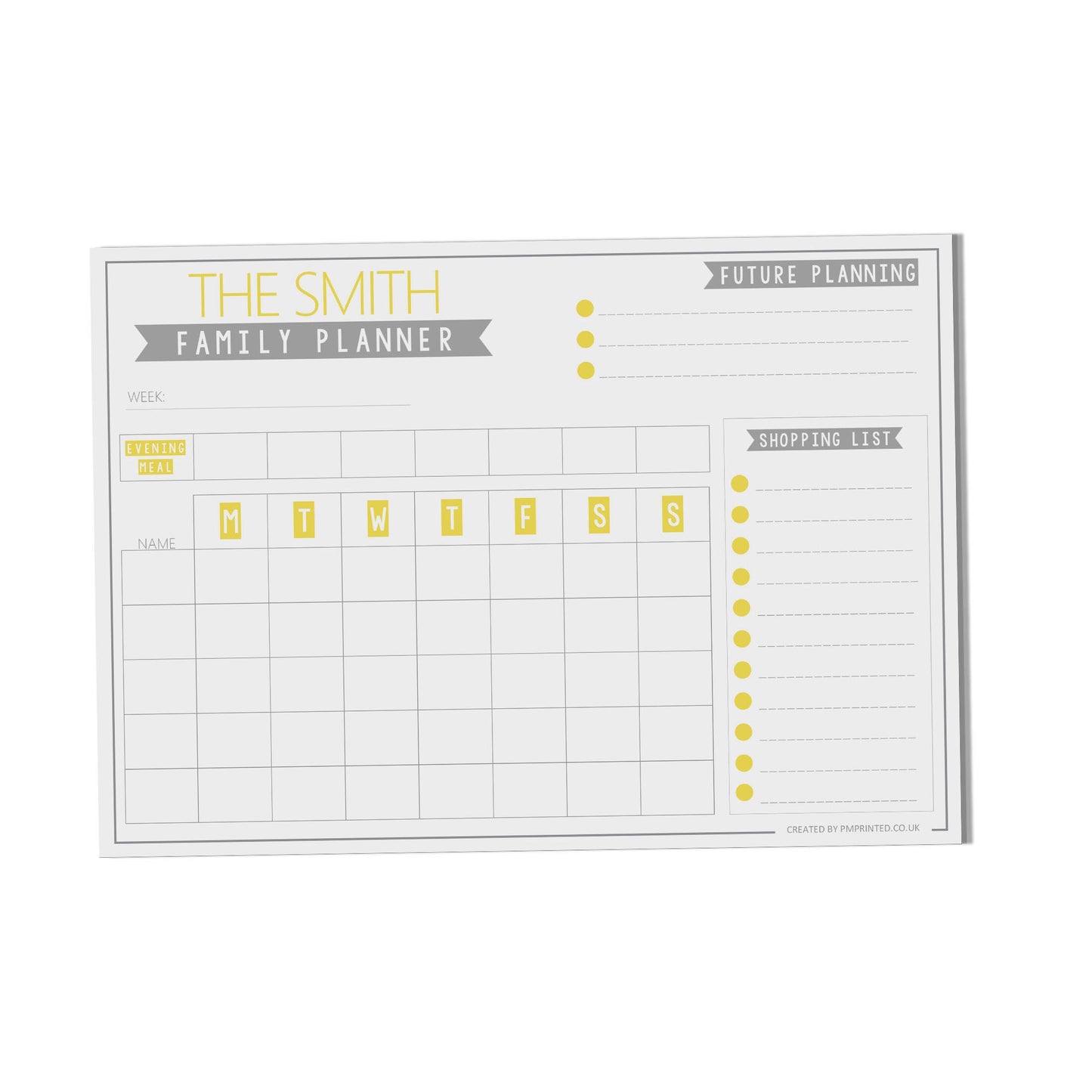 Family Weekly Planner, A4 with 52 undated tear off pages, Personalised Productivity organiser notepad by PMPRINTED