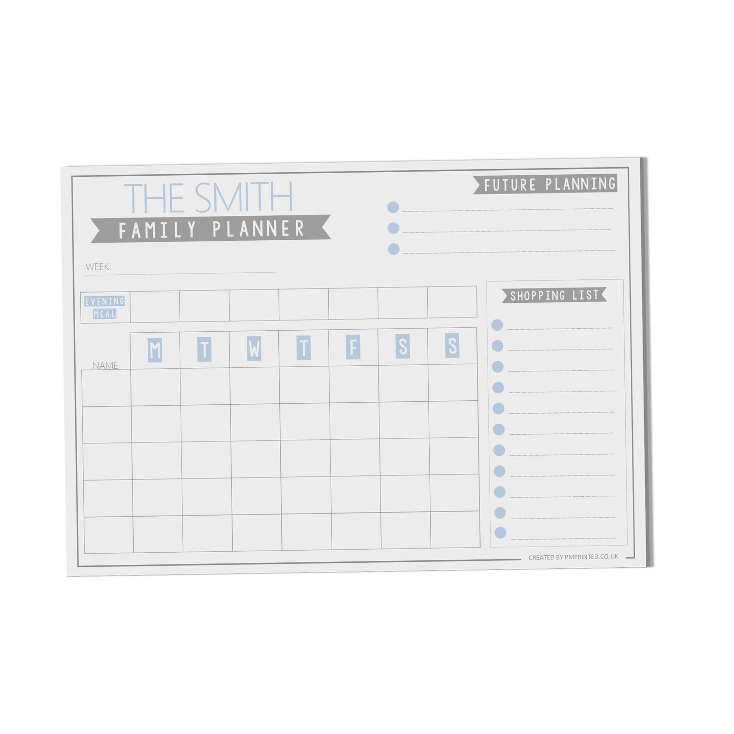 Family Weekly Planner, A4 with 52 undated tear off pages, Personalised Productivity organiser notepad by PMPRINTED