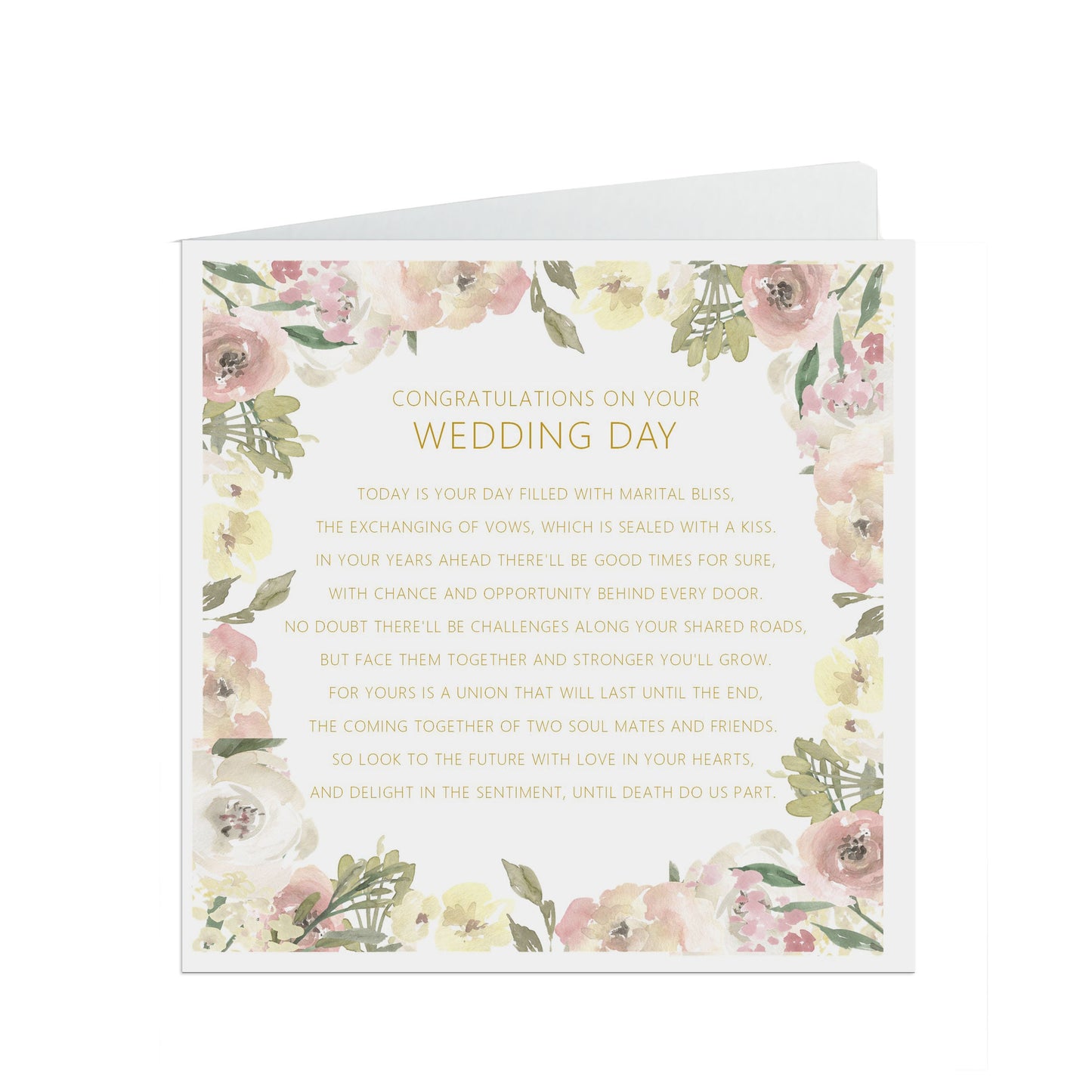 Congratulations On Your Wedding Day, Blush Floral Sentimental Poem, 6x6 Inches With A Kraft Envelope