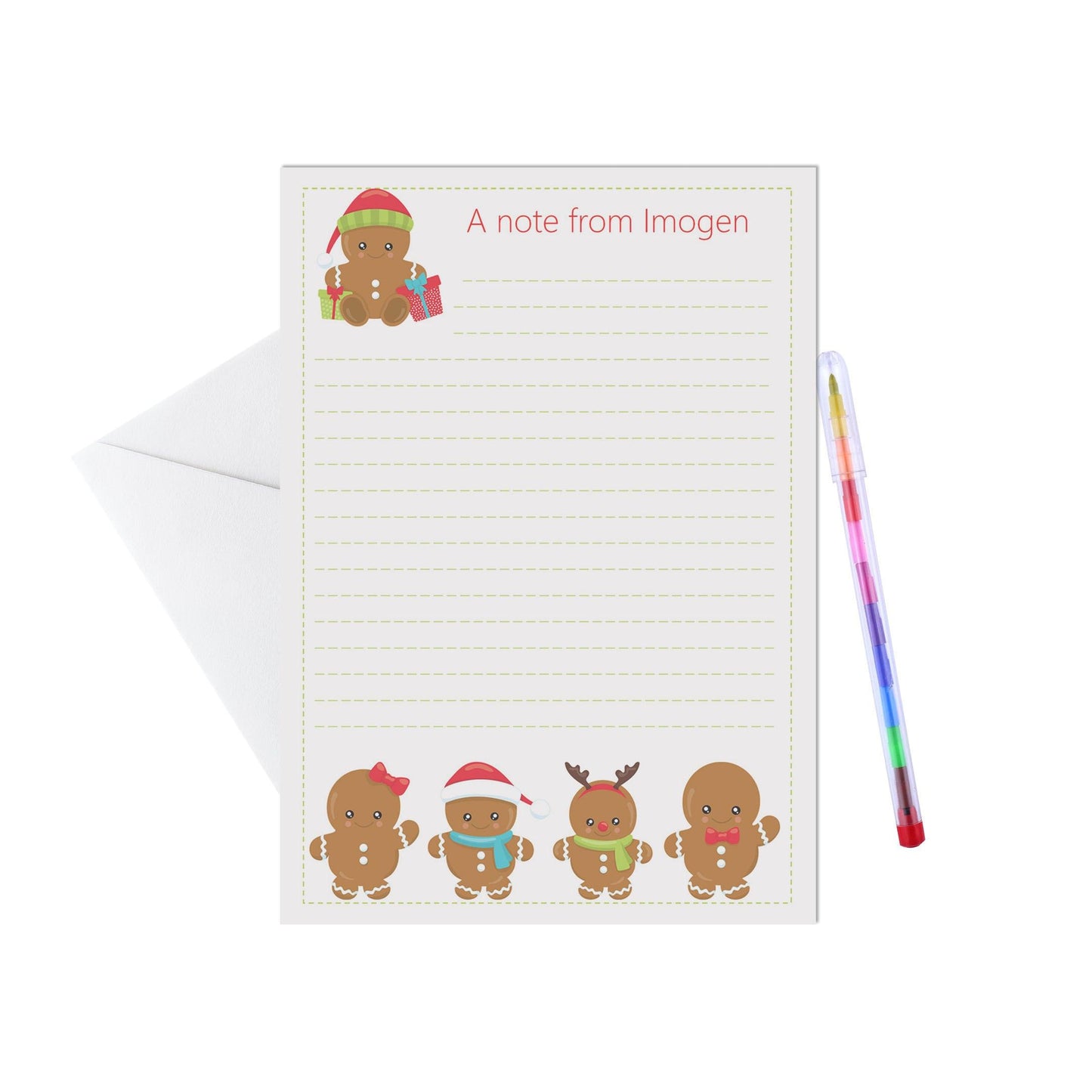 Gingerbread Personalised Letter Writing Set - A5 Pack Of 15 Sheets & Envelopes by PMPRINTED