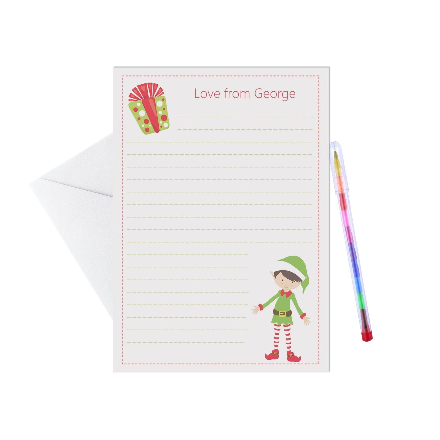 Elf Personalised Letter Writing Set - A5 Pack Of 15 Sheets & Envelopes by PMPRINTED