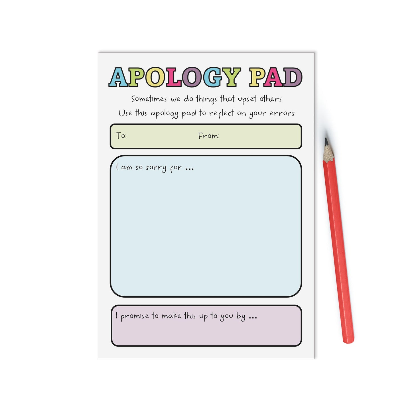 Apology A6 Notepad, Jotter Pad With 50 Tear Off Pages, Colourful Self Care Couples Notepad