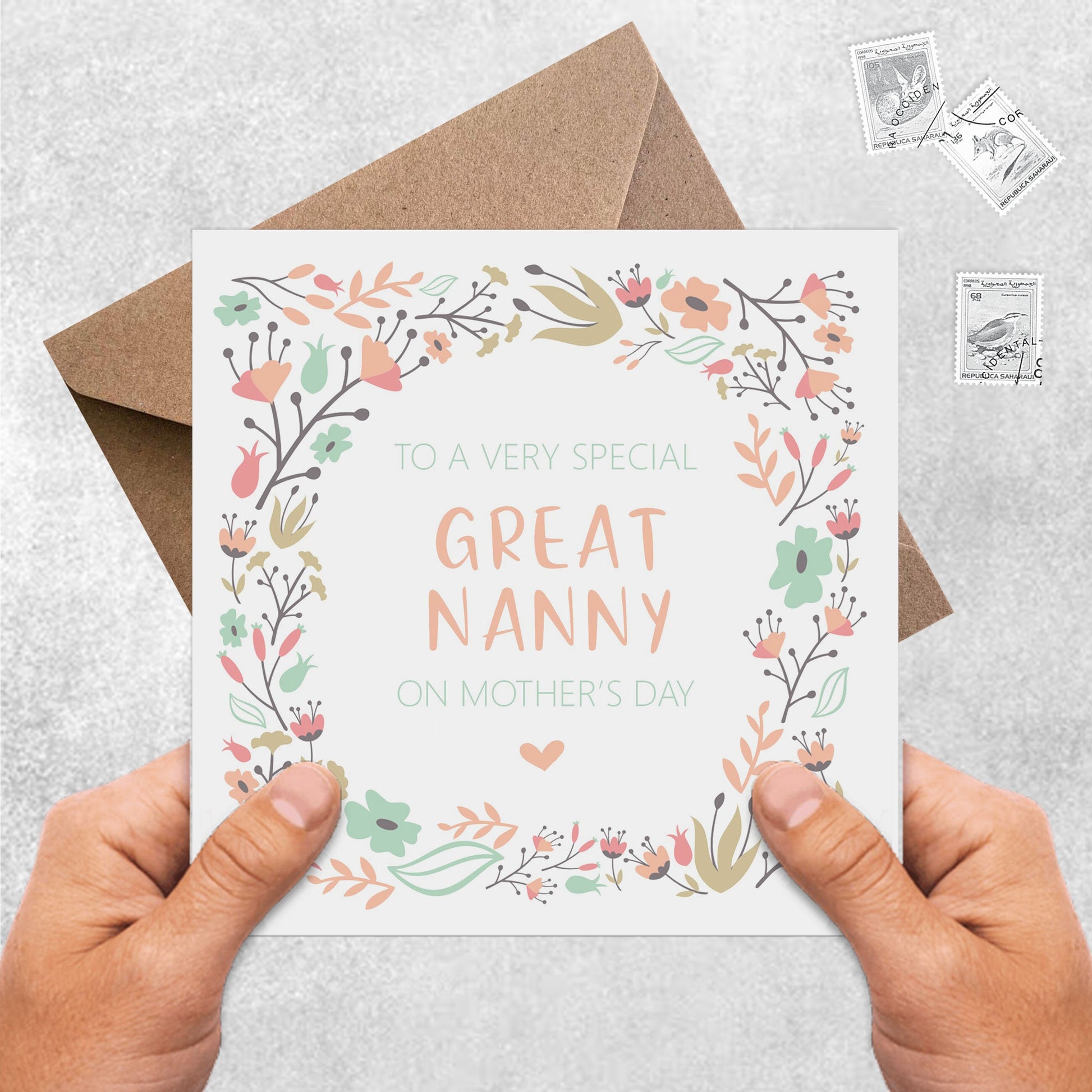 Great Nanny Mother's Day Card, Peach Floral