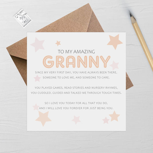 Granny Mother's Day Card, Sentimental Cute Poem Card
