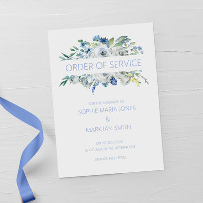 Order of Service 4, 8 Or 12 Page Booklet -  Blue Floral