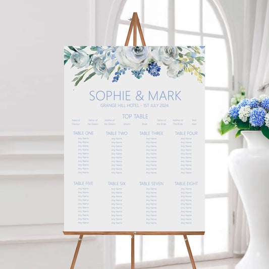 Wedding Table Plan Seating Chart - Blue Floral