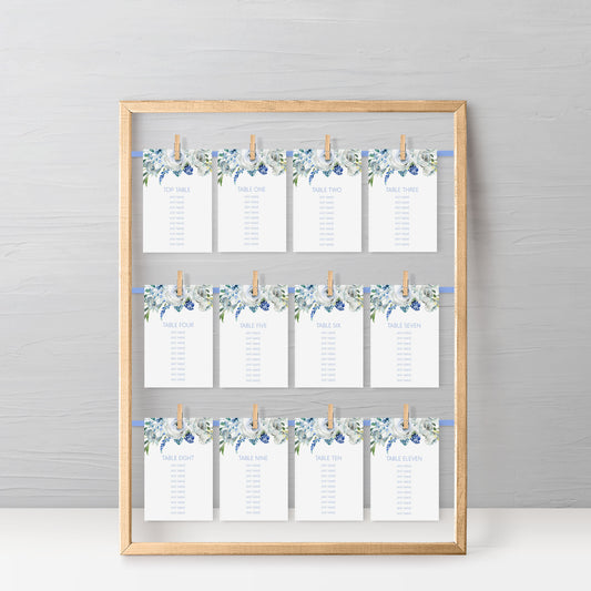 Hanging Table Plan Cards - Blue Floral