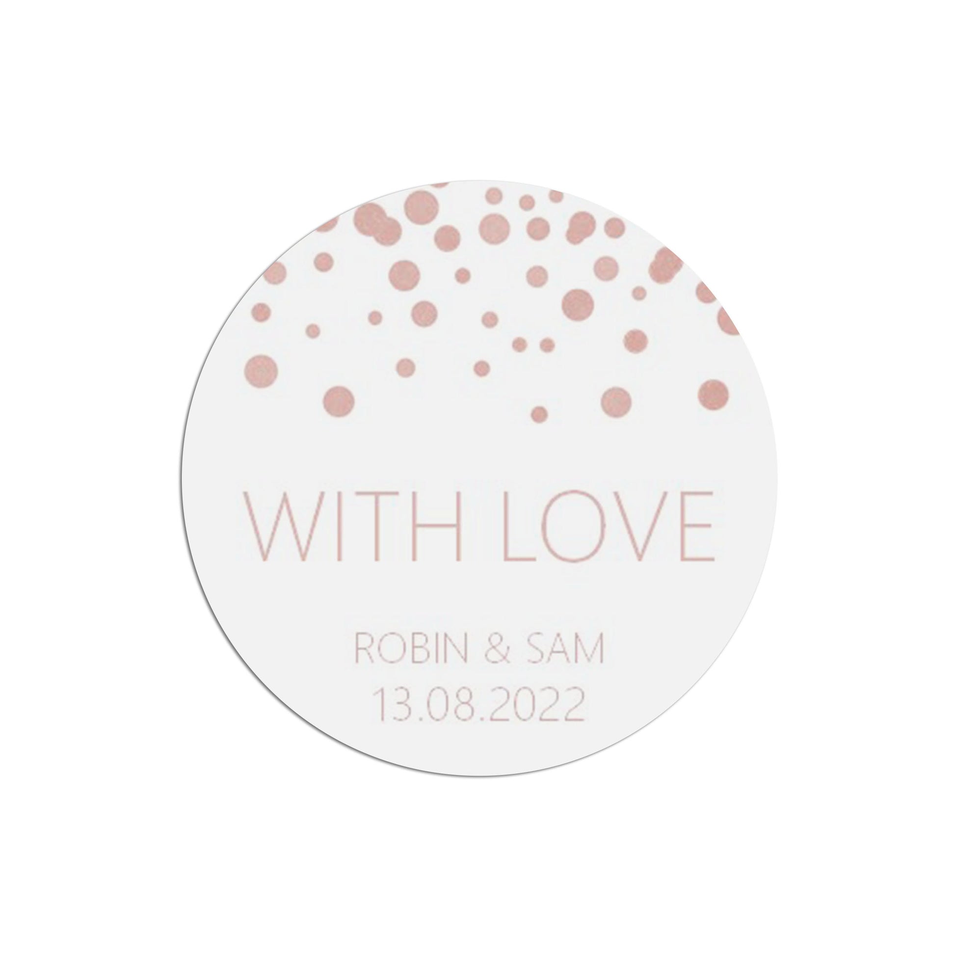 With Love Wedding Stickers, Blush Confetti 37mm Round Personalised x 35 Stickers Per Sheet