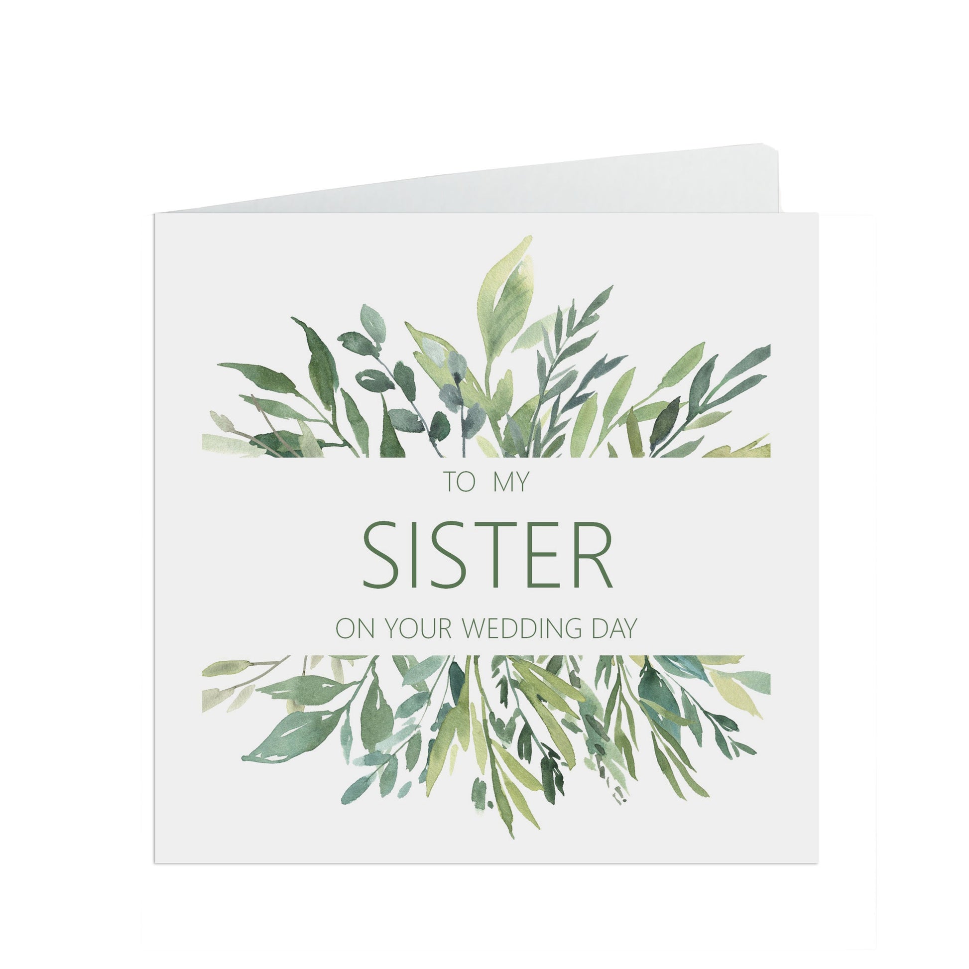 Greenery Sister On Your Wedding Day Card - 6x6 Inch Square Card With A Kraft Envelope