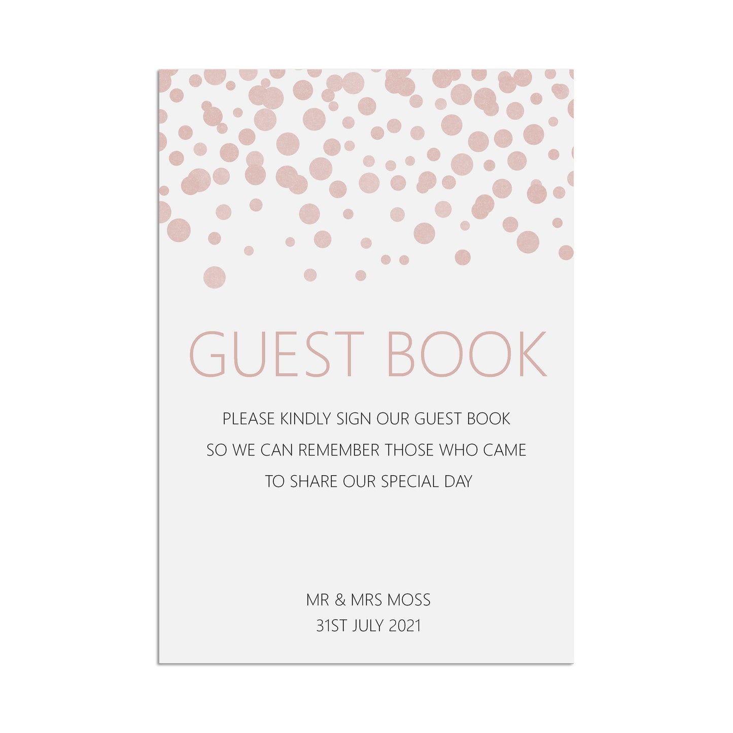 Wedding Sign - Guest Book , Blush Confetti Personalised A5, A4, Or A3