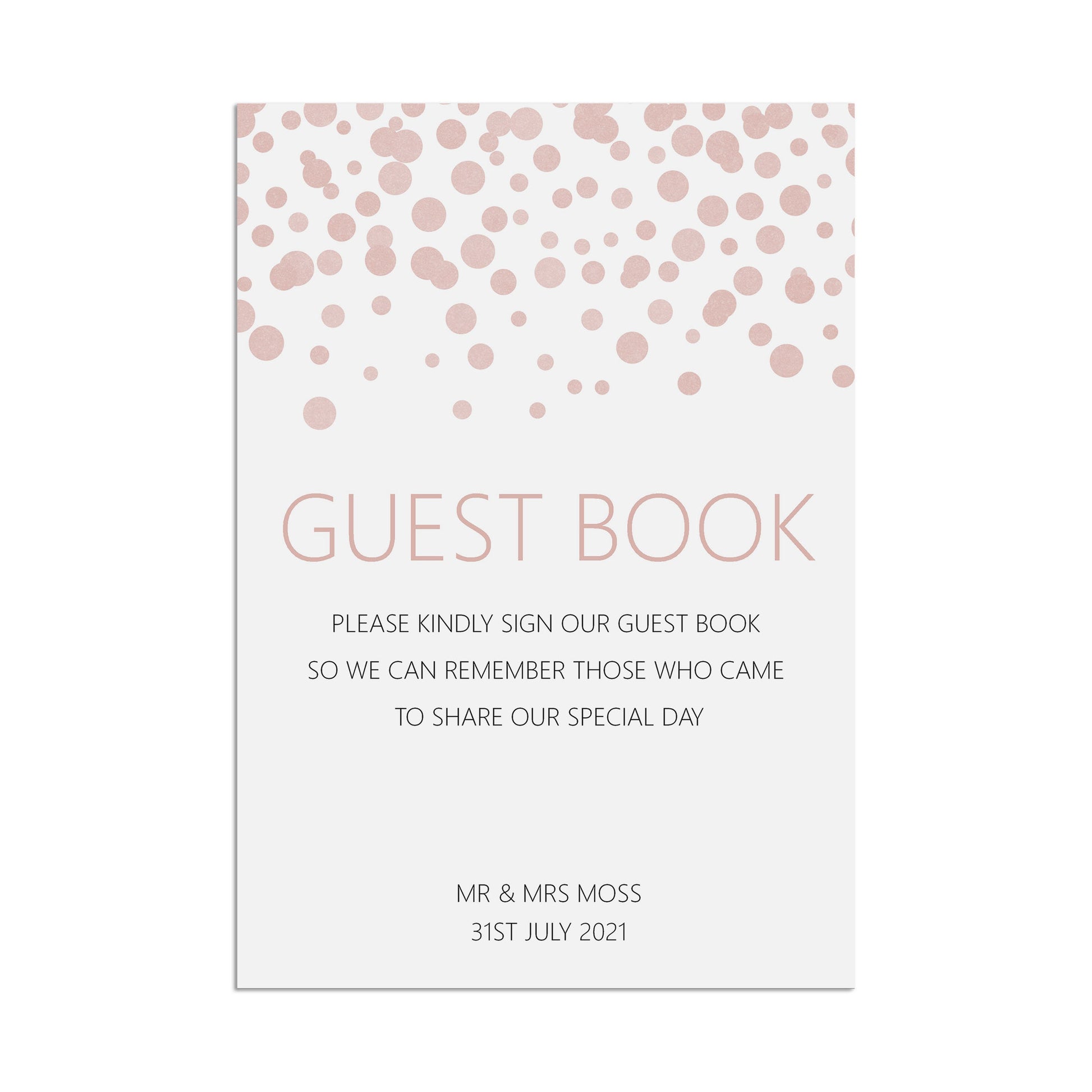 Wedding Sign - Guest Book , Blush Confetti Personalised A5, A4, Or A3