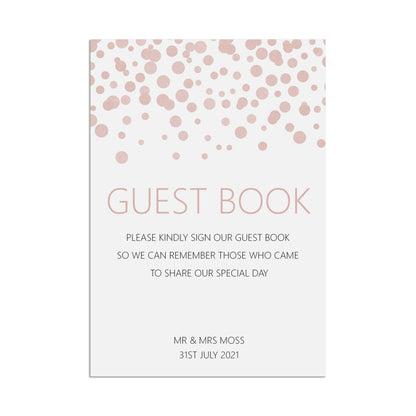 Wedding Sign - Guest Book , Blush Confetti Personalised A5, A4, Or A3