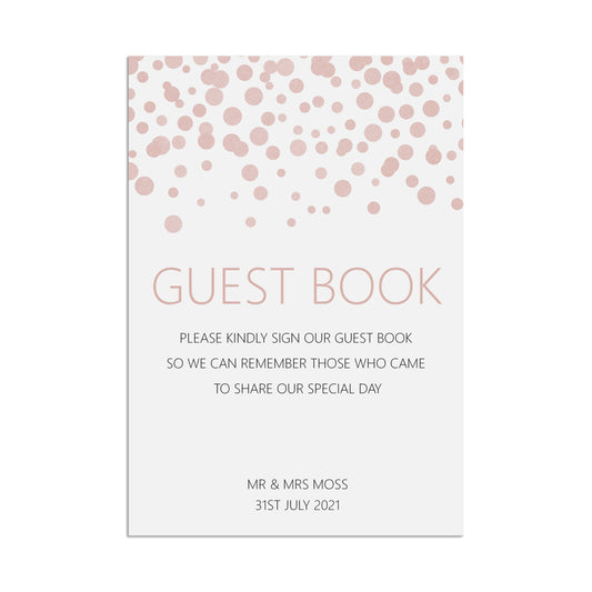 Wedding Sign - Guest Book , Blush Confetti Personalised A5, A4, Or A3