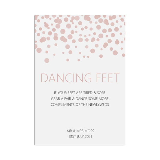 Flip Flop Dancing Feet Wedding Sign, Blush Confetti Personalised A5, A4, Or A3