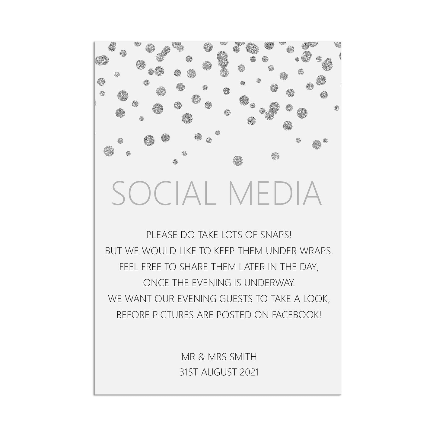 Wedding Sign - Social Media , Silver Personalised & Printed A5, A4 Or A3