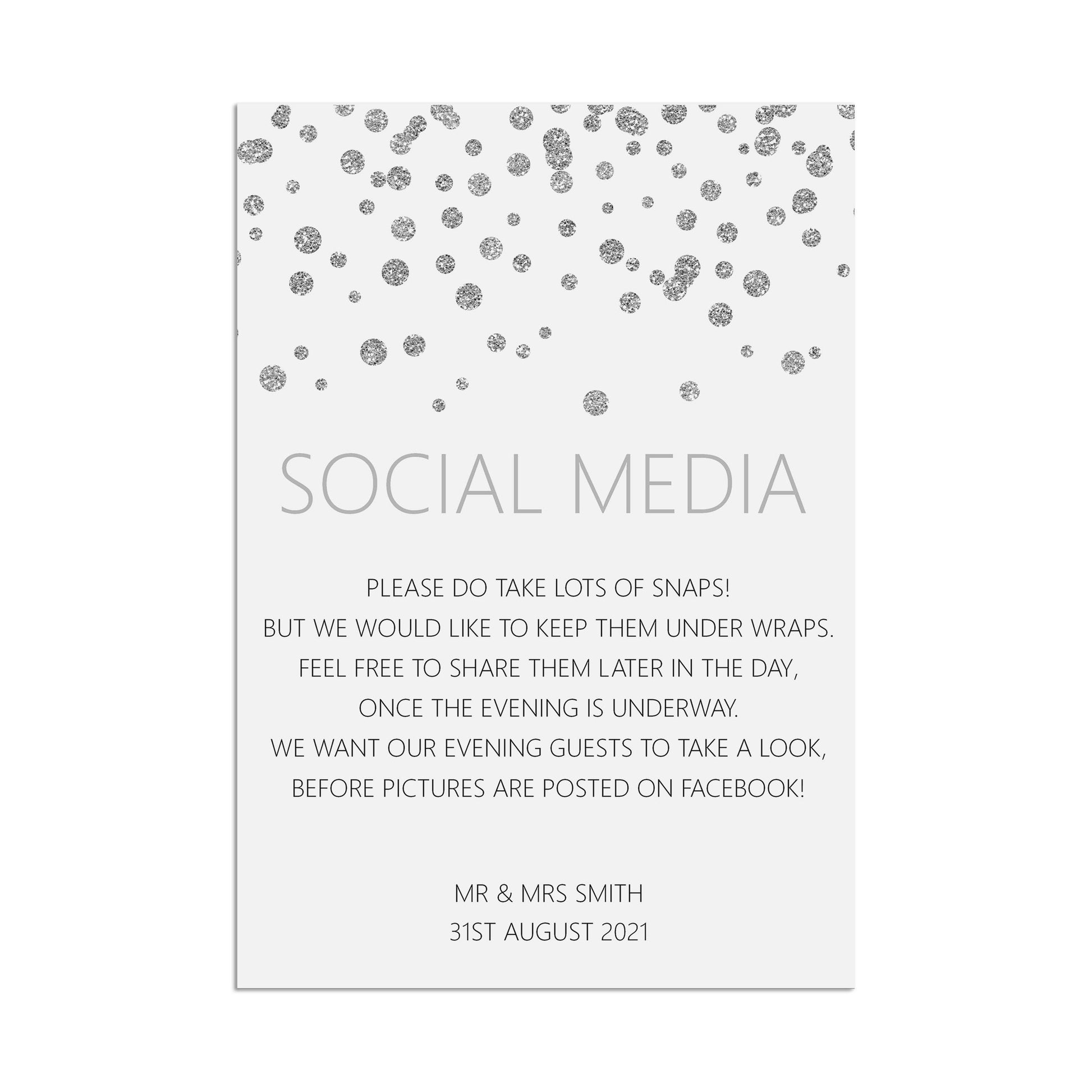 Wedding Sign - Social Media , Silver Personalised & Printed A5, A4 Or A3