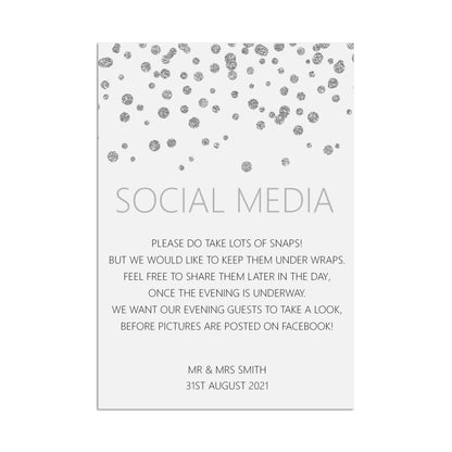 Wedding Sign - Social Media , Silver Personalised & Printed A5, A4 Or A3