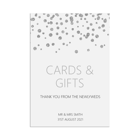 Wedding Sign - Cards & Gifts , Personalised Silver A5, A4 Or A3 Sign
