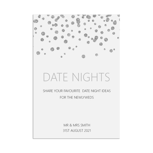 Wedding Sign - Date Night Ideas , Personalised Silver A5, A4 Or A3 Sign
