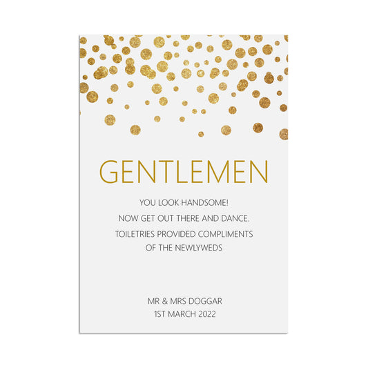 Wedding Sign - Gentlemen , Personalised Gold A5, A5 Or A3