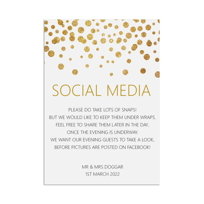 Wedding Sign - Social Media , Personalised Gold A5, A5 Or A3