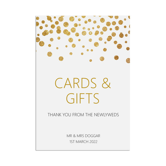 Cards & Gifts Wedding Sign, Personalised Gold Effect A5, A5 Or A3
