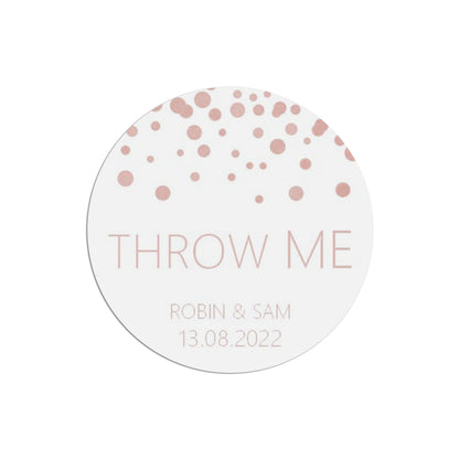 Throw Wedding Stickers, Blush Confetti 37mm Round Personalised x 35 Stickers Per Sheet