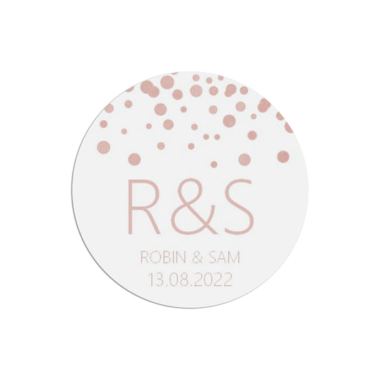 Monogram Initials Wedding Stickers, Blush Confetti 37mm Round Personalised x 35 Stickers Per Sheet