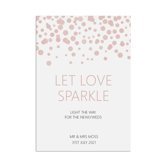 Wedding Sign - Let Love Sparkle , Blush Confetti Personalised A5, A4, Or A3