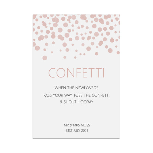 Confetti Wedding Sign, Blush Confetti Personalised A5, A4, Or A3