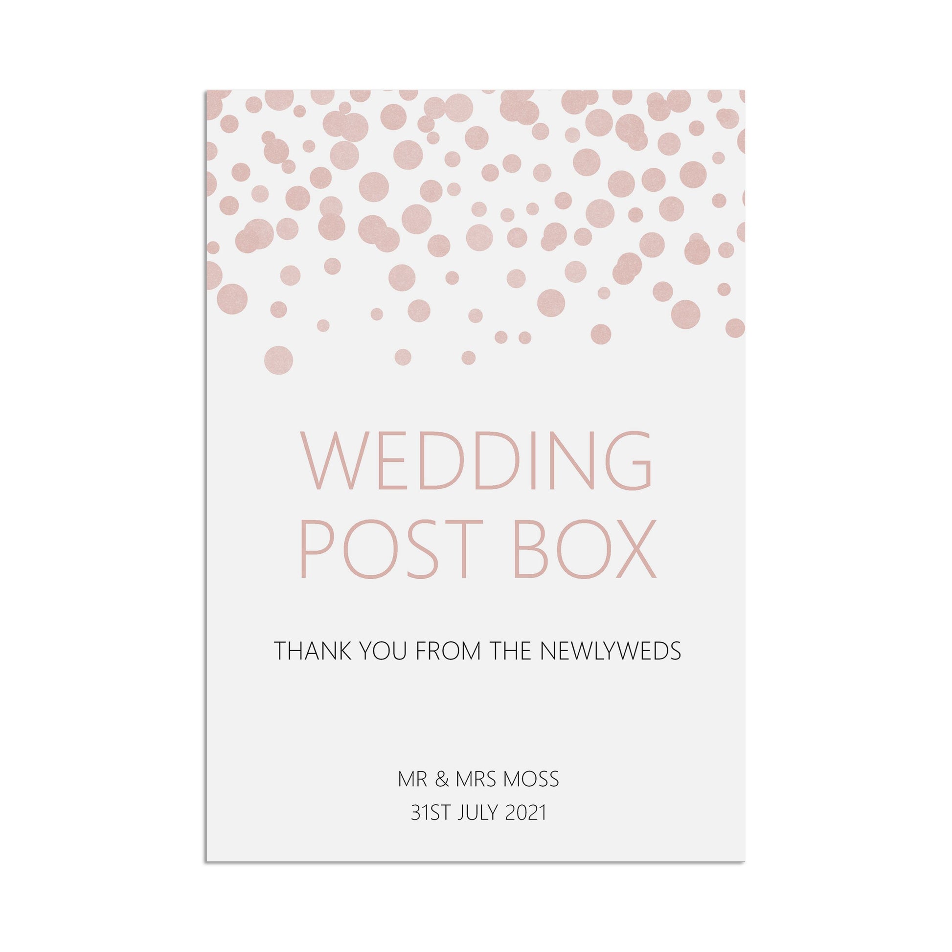 Wedding Sign - Wedding Post Box Sign, Blush Confetti Personalised A5, A4, Or A3