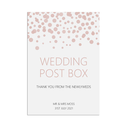Wedding Sign - Wedding Post Box Sign, Blush Confetti Personalised A5, A4, Or A3