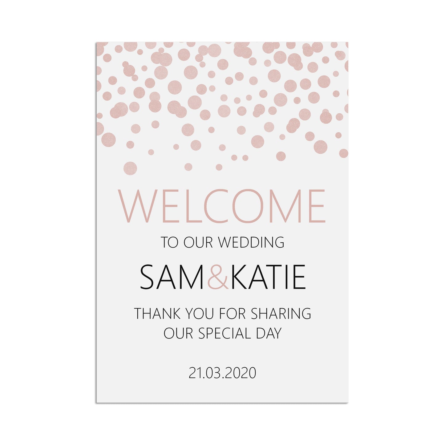Blush Confetti Welcome To Our Wedding Sign